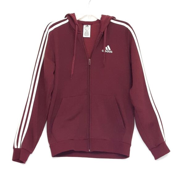 adidas Other - Adidas Hoodie Red Sz Small Hooded Sweatshirt Jacket Soft 3S Fleece Full Zip